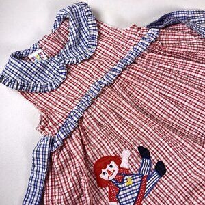 VTG Class Club Baby Girl Gingham Dress Raggedy Ann Doll Red Blue Sz 12 Months